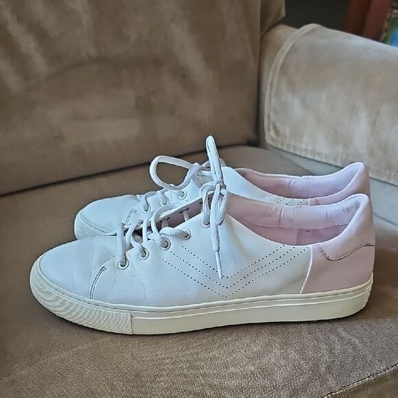 Tory Burch Sport Sneakers Pink And White Leather Upper Size 10 - Picture 1 of 6